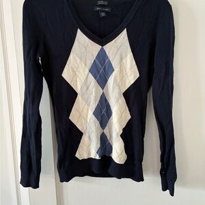 Tommy Hilfiger Navy Blue Argyle Pima Cotton Lightweight Sweater